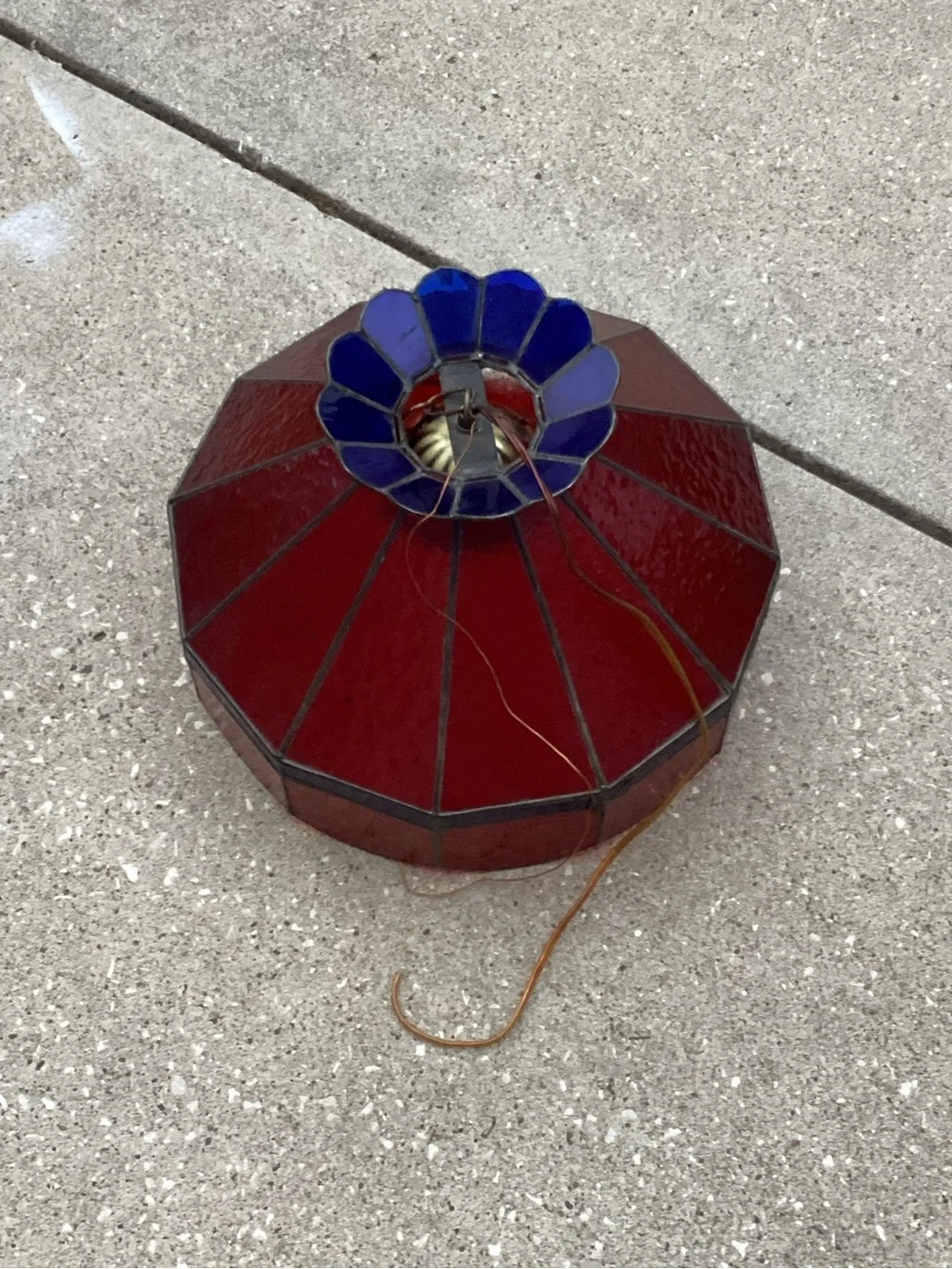 Stained Glass Pendant Lamp Shade in Deep Red and Blue Tiffany Style